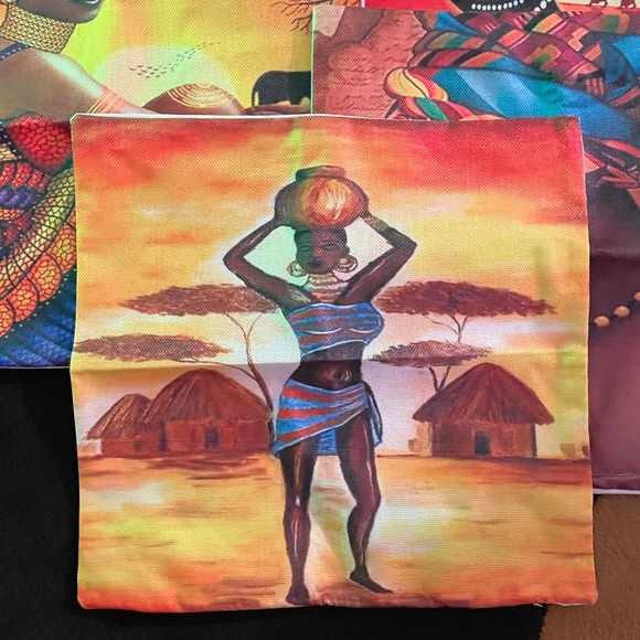 Africa themed Pillow covers, 18 x 18, 70% linen, vibrant colors, set of 4 - Picture 4 of 12